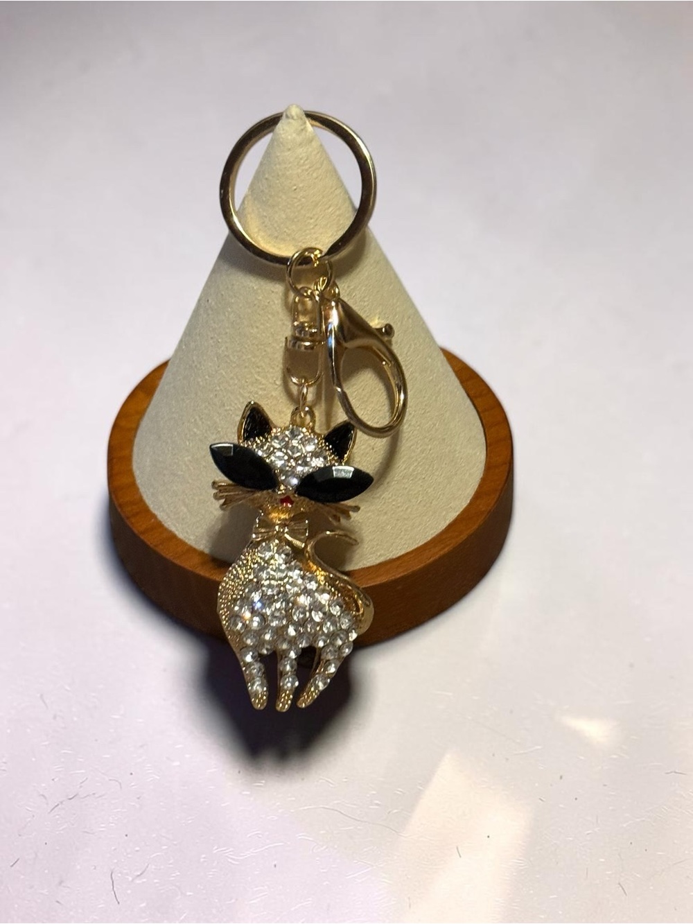 Gold Crystal Cat Keychain Charm - NIP